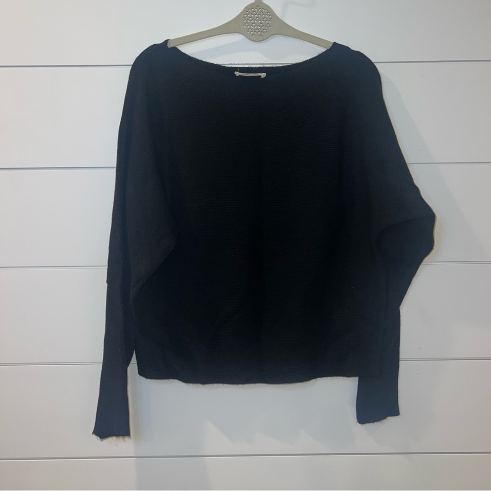 Double Zero Cozy Super Soft Ribbed Black Boatneck Sweater Sz Large GUC